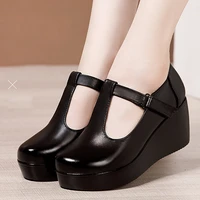 women platform shoes leather wedge shoes for women high heels slip on casual flats ladies mother dance shoes zapatos de mujer