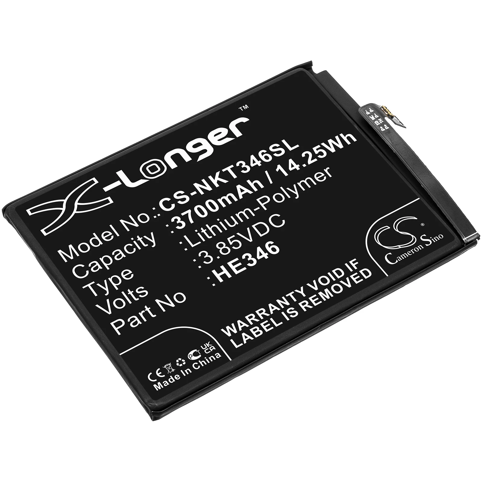 

CS Mobile SmartPhone Battery for Nokia 7 Plus TA1046 Fits HE346 Li-Polymer 3.85V 3700mAh/14.25Wh