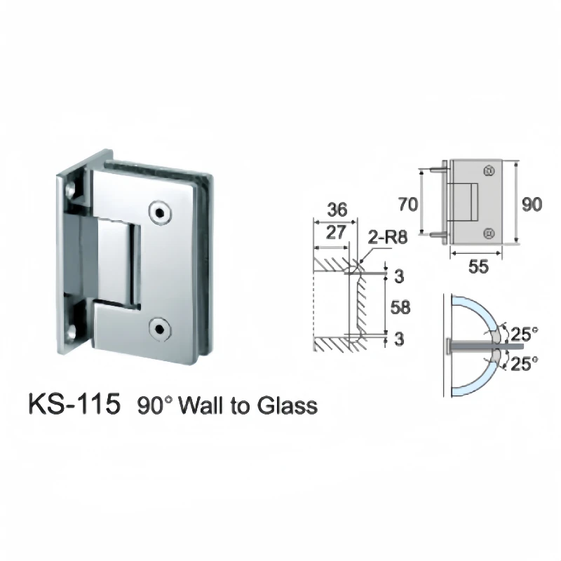 Безрамные дверные петли для душа Kensharp 90 градусов Скоба ванной стеклянной