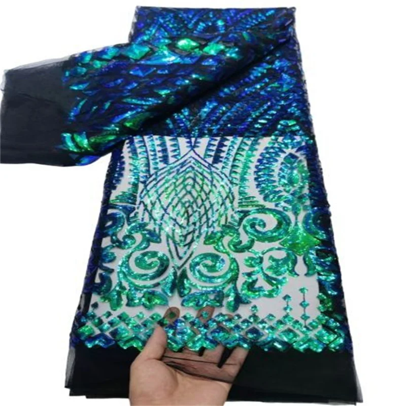 

Зеленая африканская Кружевная Ткань 5 ярдов 2022 Высококачественная блестящая сетчатая вышивка в нигерийском стиле для свадебного платья