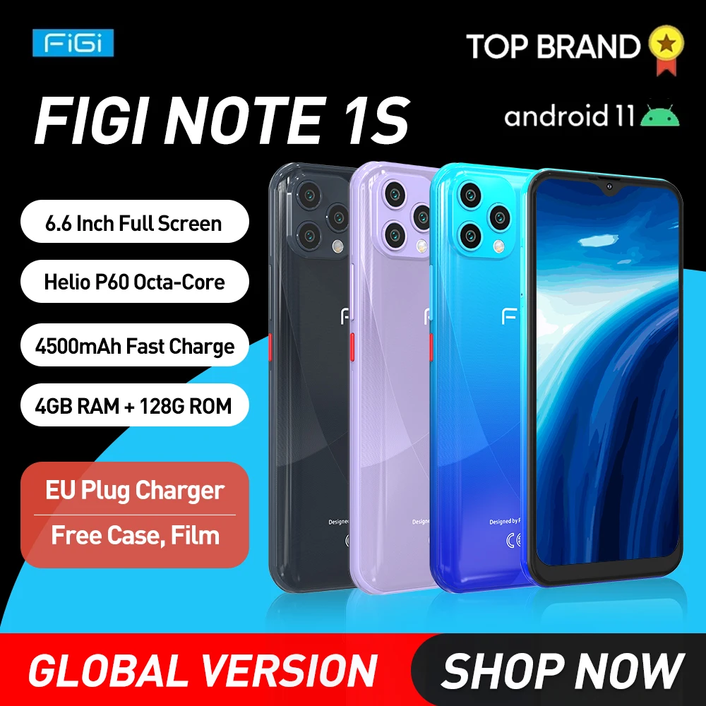 Original FIGI NOTE 1S 6.6 Android 11 Smartphone Helio P60 Octa Core Mobile Phone 4G RAM 128G ROM Cellphone 4500mAh Fast Charge
