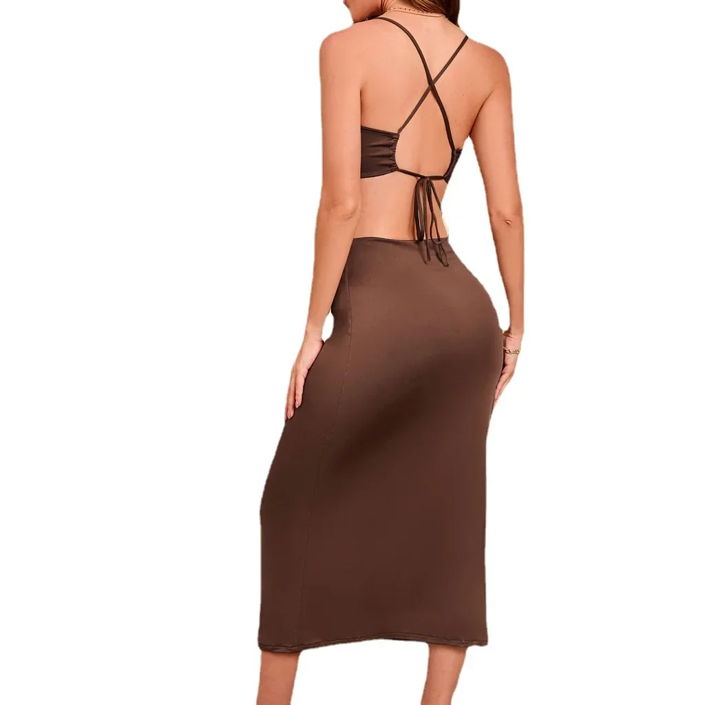 Сексуальная облегающая юбка с открытой спиной и v-образным вырезом бретелькой на