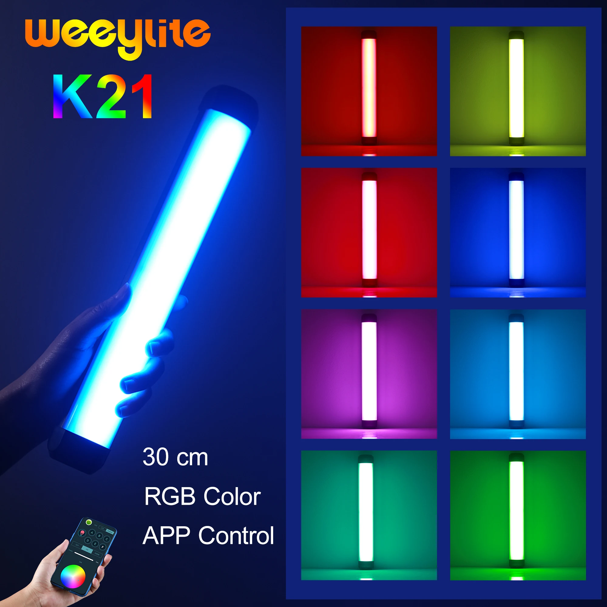 Weeylite K21 8W Фотография Light Stick Light Светодиодная RGB-подсветка Портативный видео-светильник Selfie Light Photo Fill Light Мягкий свет лампы Полноцветный со штативом Управление через приложение Встроенный аккум