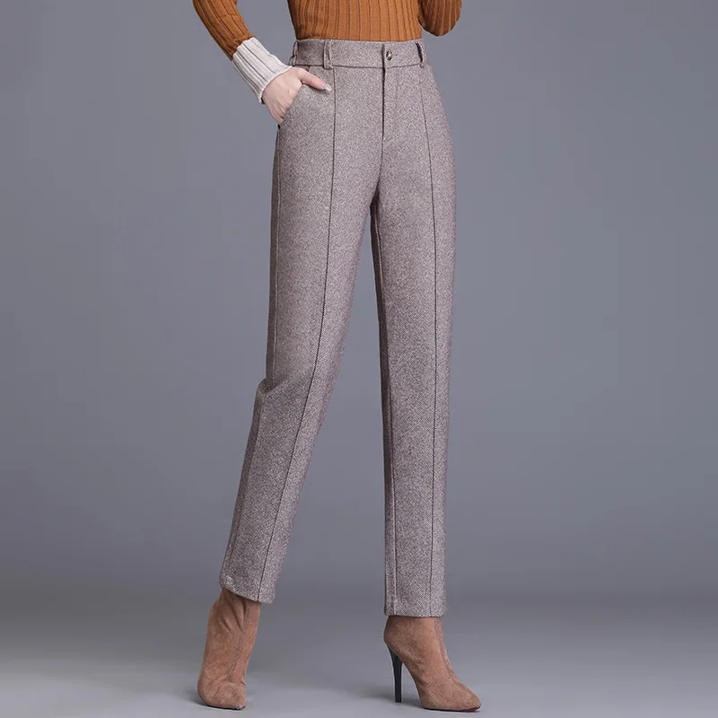

Harajuku High Waist Wool Pants 2023 New Autumn Winter Fashion Women Elegant Casual Warm Harem Ankle Length Trousers Q49