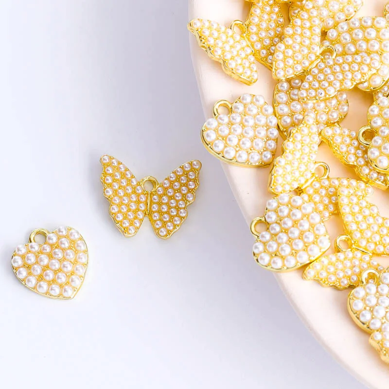

5pcs/Lot Alloy Imitation Pearl Luxury Elegant Party Butterfly Heart Earrings Necklace Bracelet Pendant DIY Charm Jewelry Making