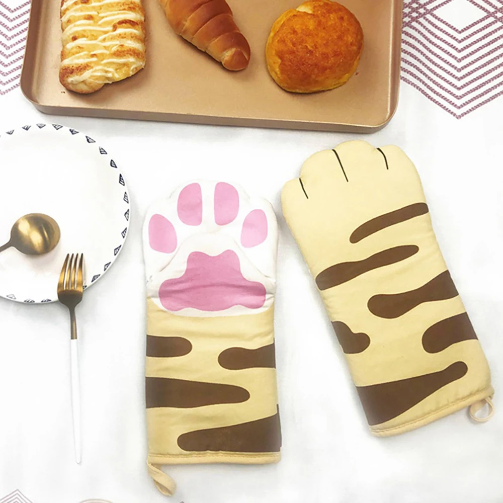 

1pc Cute Cat Paws Oven Mitts Cat Claw Baking Oven Gloves Anti-scald Microwave Heat Resistant Insulation Non-slip Cat Paw Gloves