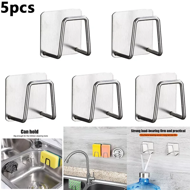 

NEW2023 Kitchen Stainless Steel Sink Sponges Holder Self Adhesive Drain Drying Rack Kitchen Wall Hooks Accessories Storage Organ
