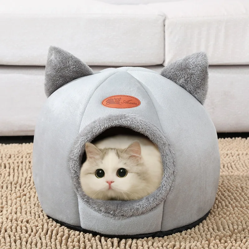 

Winter New Plush Warm and Comfortable Cat Bed Small Cushion Basket Puppy House Pet Tent Round Cave Indoor Cat Nest Pet Bed