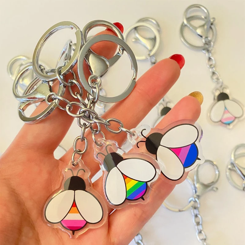 

Обновление 2022, акриловый брелок для ключей с эпоксидной смолой и Пчелой Pride Bee