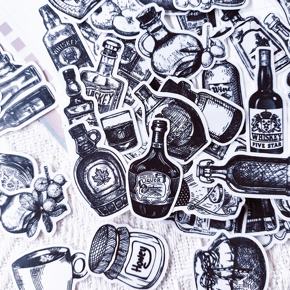 

Black White Vintage Small Bottle Sticker DIY Junk Journal Craft Diary Happy Planner Creative Scrapbooking Decorative Stickers