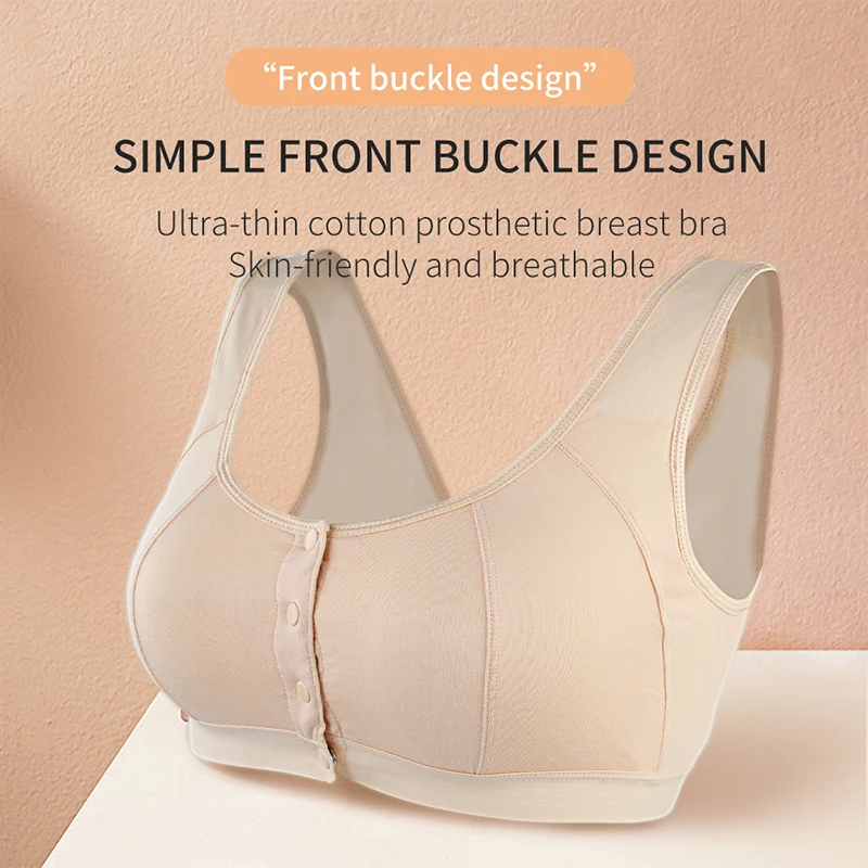 LERVANLA 6031 Mastectomy Bra with Pockets Front Closure Cotton Plus Size Lingerie for Post Surgery Women Silicone Insert