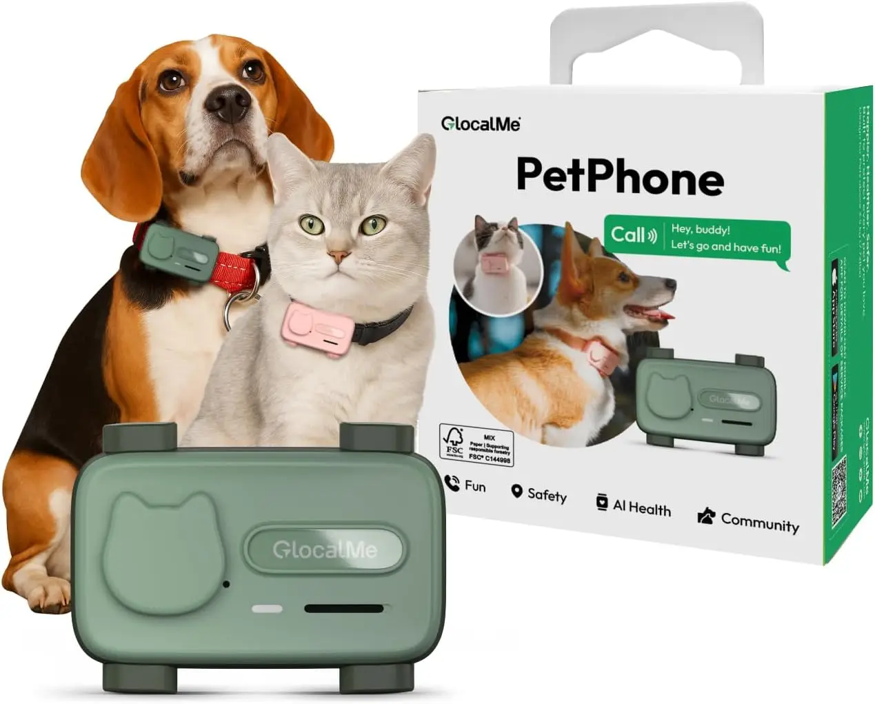 Фото GlocalMe PetPhone GPS-трекер для собак и кошек, оповещения о здоровье с искусственным интеллектом, отслеживание в реальном времени, виртуальный забор №1