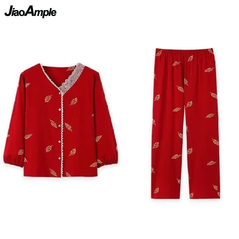 Cotton Pajamas Women's Printed Pijamas Suit Korean Fashion Nightie Loose Home Clothes Female Casual Sleepwear Nightwear Set