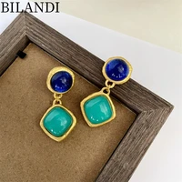 bilandi 925%c2%a0silver%c2%a0needle fashion jewelry blue green geometric earrings 2022 new trend vintage drop earrings for gifts