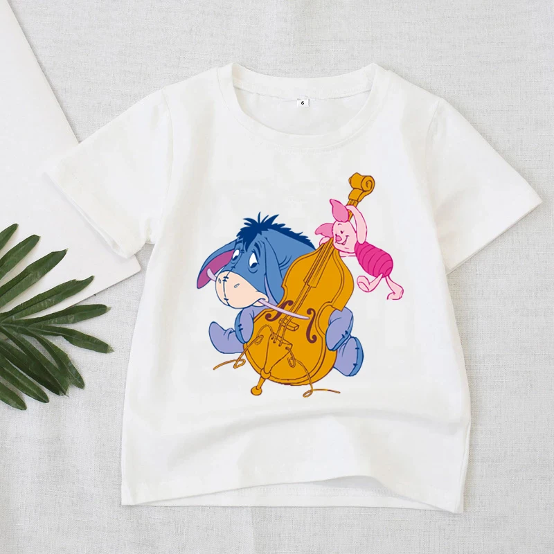 

Disney Winnie the Pooh Boys Clothes Small Child T-shirts Unisex Short Sleeve Eeyore and Piglet Print Cartoon Summer Kids Tee Top
