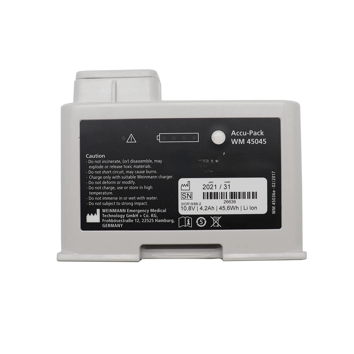 Сменный аккумулятор AED Литиевый 4 2 Ач 10 8 В 45 6 Втч WEINMANN 45045