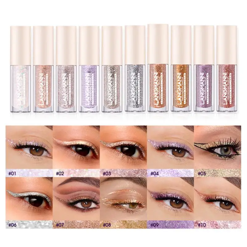 

Langmanni Color Fine Flash Eyeliner Ten Color Set High Glow Shining Luminous Liquid Gift Box Eye Shadow Cosmetics