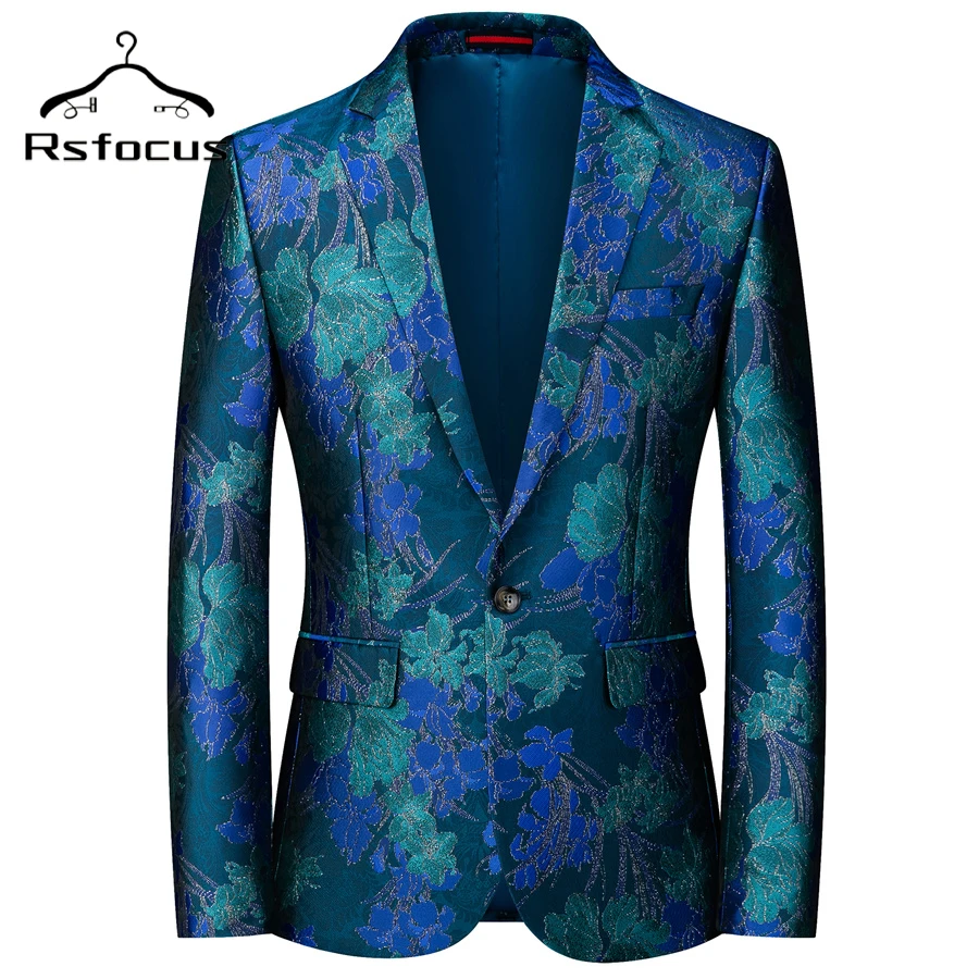 Rsfocus Luxury 2022 Prom Men Blazer Floral Print Casual Slim Fit Suit Jacket Male Blazers Plus Size M-6XL Blazer Masculino XZ063
