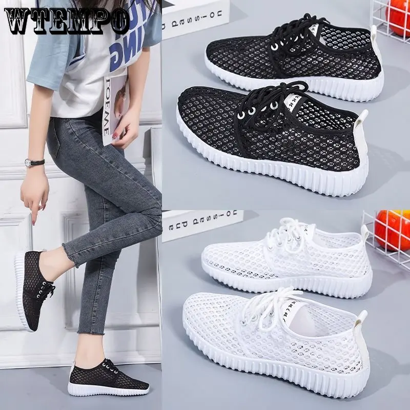 WTEMPO Breathable Mesh Shoes Summer Hollow Out Sports Shoes Lightweight All-match Running Footwear Lace-up Sneakers Wholesale