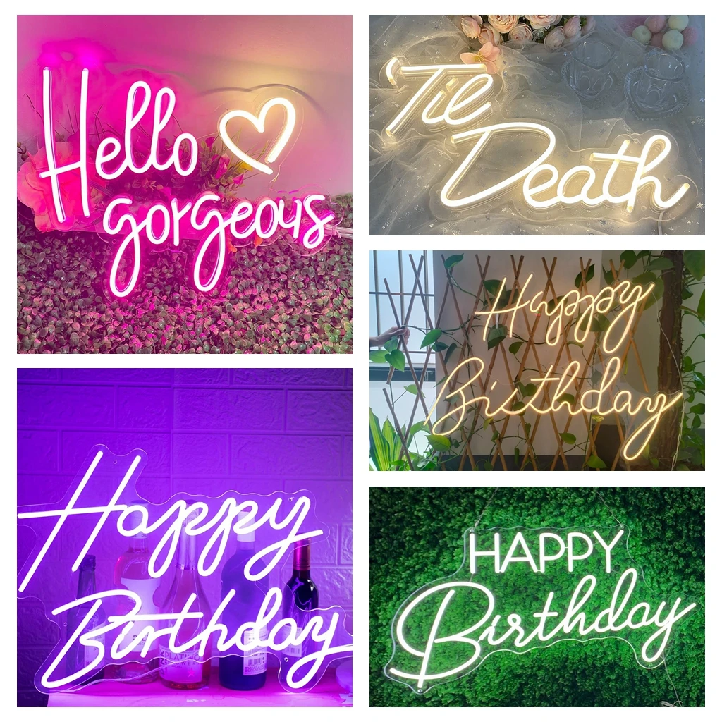 Happy Birthday Neon Sign  LED Personalized Flex Transparent Acrylic Wall  for Baby Party Wall Decoration Bar Rave Home