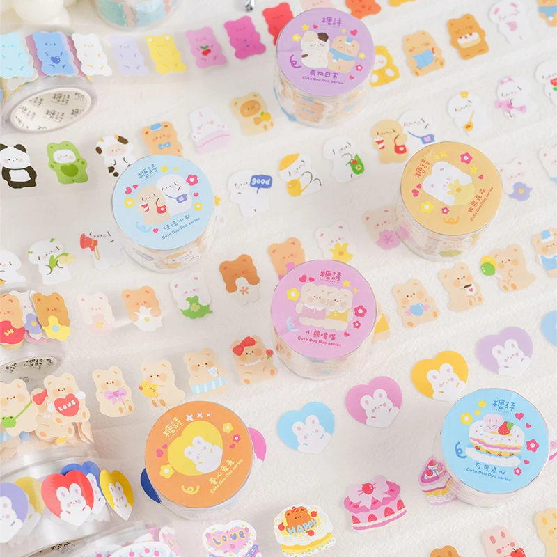 Милые наклейки с животными в рулоне эстетические этикетки для фотоальбома