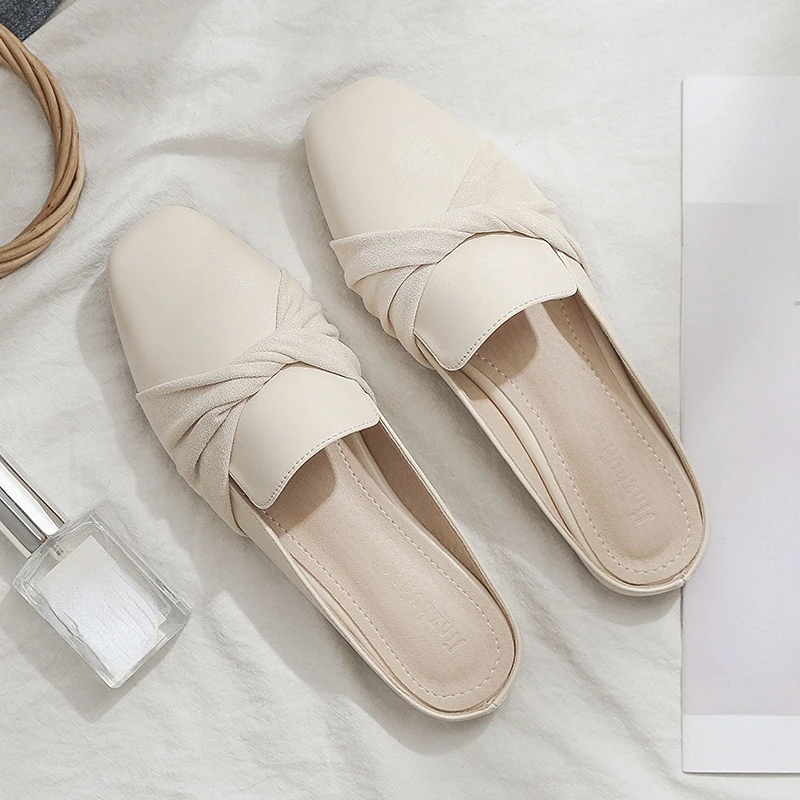 

Туфли женские с круглым носком, симпатичные, повседневные, без застежки, плоская подошва, крутые лоферы, бежевые, весна-лето