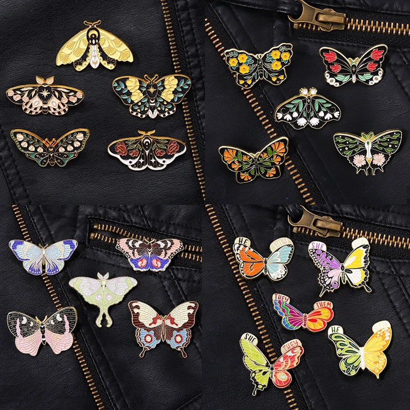 

Butterfly Enamel Pin Moth Pronoun Insect Animal Badges Punk Beautiful Brooch Halloween for Women Goth Witch Jewelry Lapel Gifts