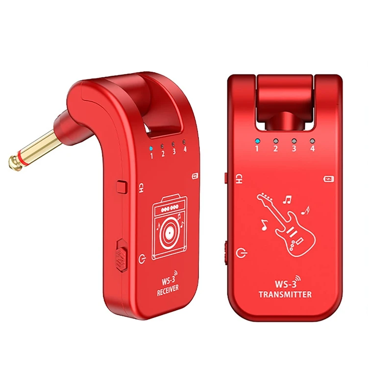 

WS-3 UHF Guitar Transmitter Receiver 4 Channels Built-In Rechargeable Wireless Guitar System For Electric Guitar Bass