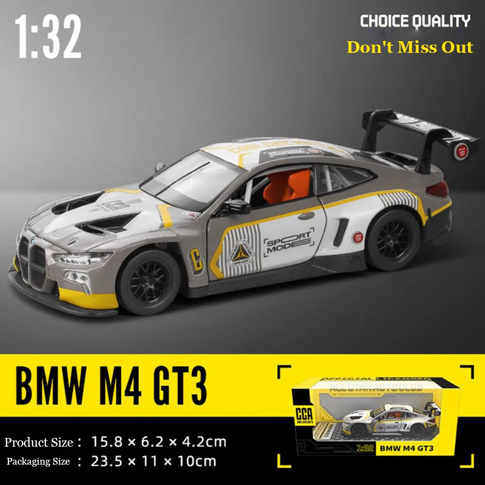 Фото Модель автомобиля CCA 1:32 из литого металла: Mercedes-AMG C63 DTM, BMW M4 GT3, Audi RS5 DTM. Игрушечный автомобиль с функцией обратного хода, металлический корпус, с подставкой для демонстрации, коллекционная модель. №2