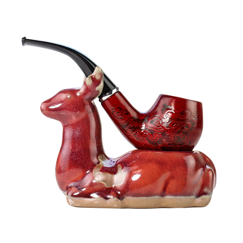 

Ceramics Deer Smoking Tobacco Pipes Holder Stand Rack Bright Future Portable Pipes Base Display Rack Tool Smoking Accessories