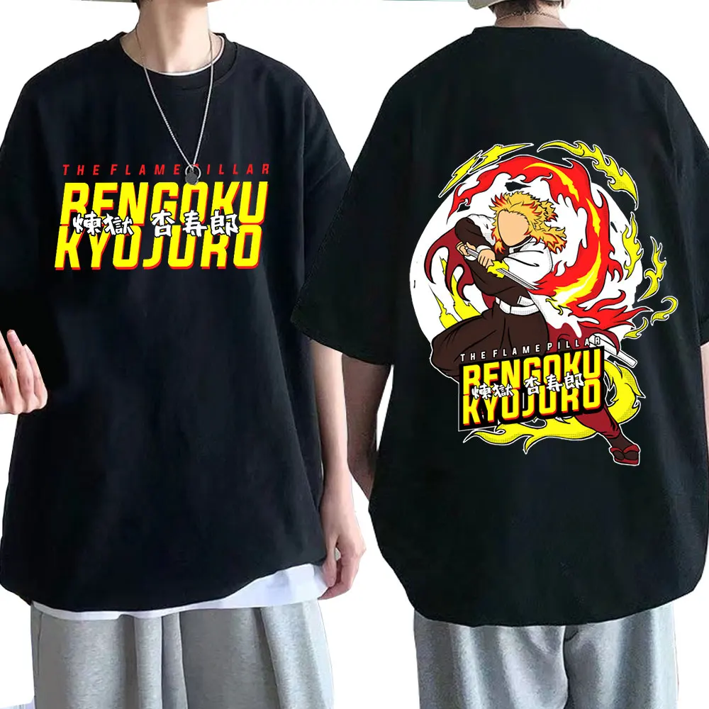 

Japanese Anime Demon Slayer T Shirt Rengoku Kyoujuro Double Sided Print T-shirt Fashion Harajuku Men Women Casual T Shirts Tops