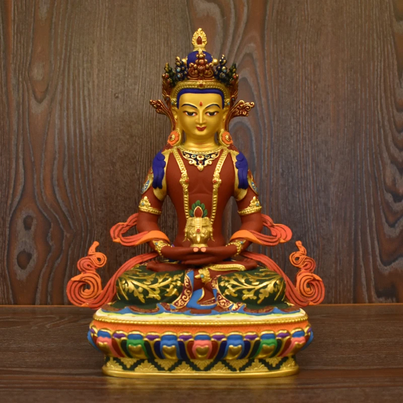 

high grade Upscale Tibet Thailand COLOR painted Amitayus longevity Tathagata COPPER Buddha statue Efficacious safety Buddha