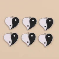 10pcs silver color enamel kongfu tai chi love hearts yin and yang charms pendants for bracelets necklaces diy jewelry making
