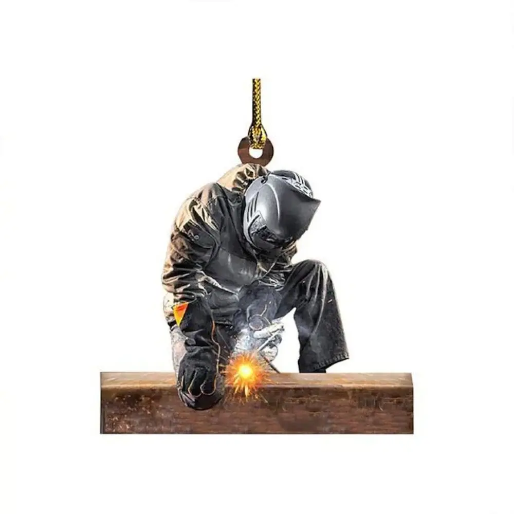 

Акриловое рождественское подвесное украшение сварщика, мультяшное ремесло, украшение для рождественской елки, плоское автомобильное зеркало заднего вида, подвеска