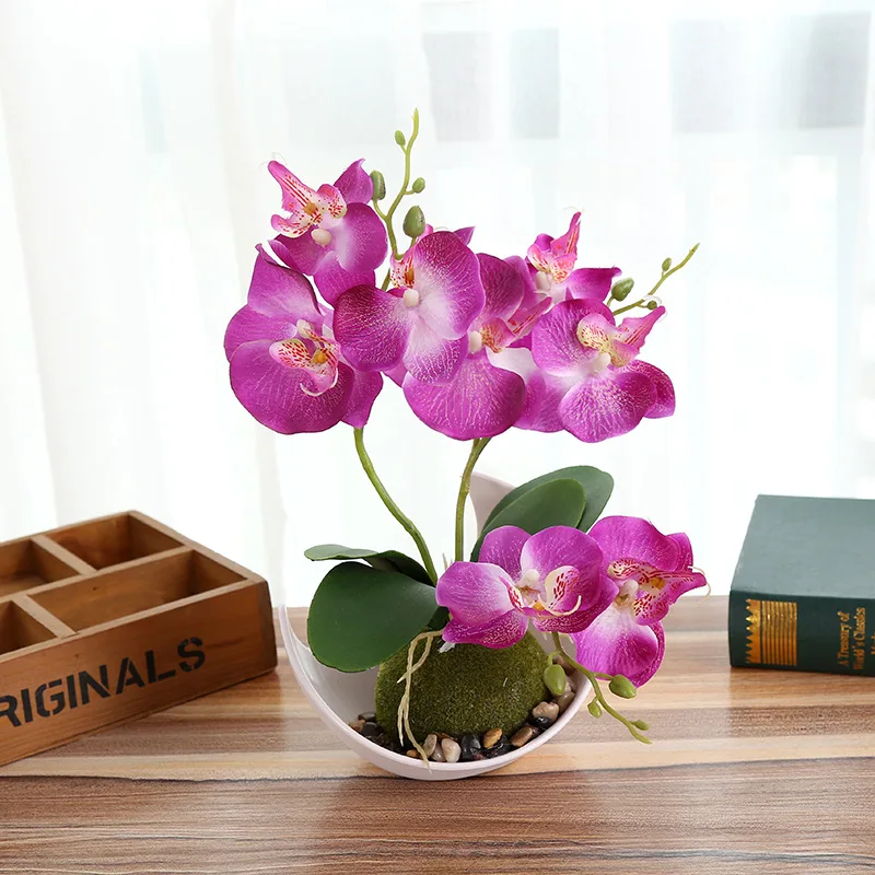 

Artificial Fake Orchid Flower Filled Life With Pot Desk Bonsai Potted Ornaments House Home Wedding Decoration Crafts