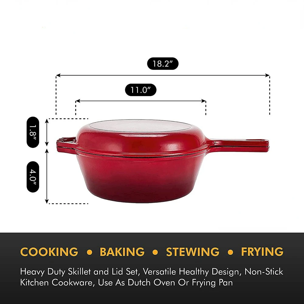 

in 1 Red cast iron Skillet with Lid, 5 Quarts enameled cast iron with handle Stainless steel Cooking accessories Kitchen accesso