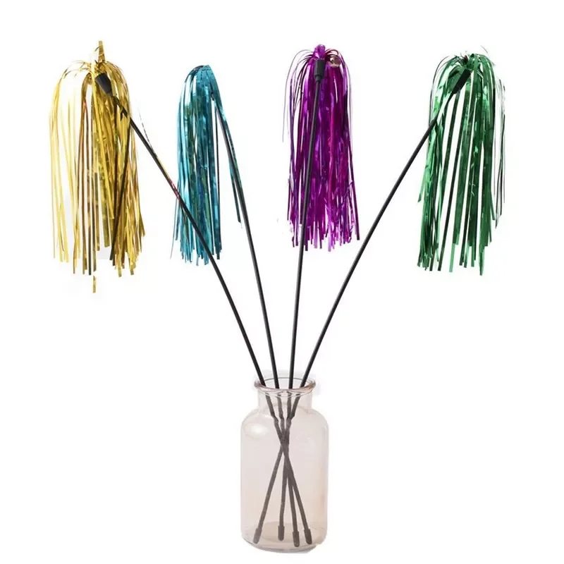 

Cat Toys Coloured Ribbon Wand Kitten Cat Interactive Stick Toy Wire Chaser Wand Toy Colorful Toys Pet Kitten Supplies Tool