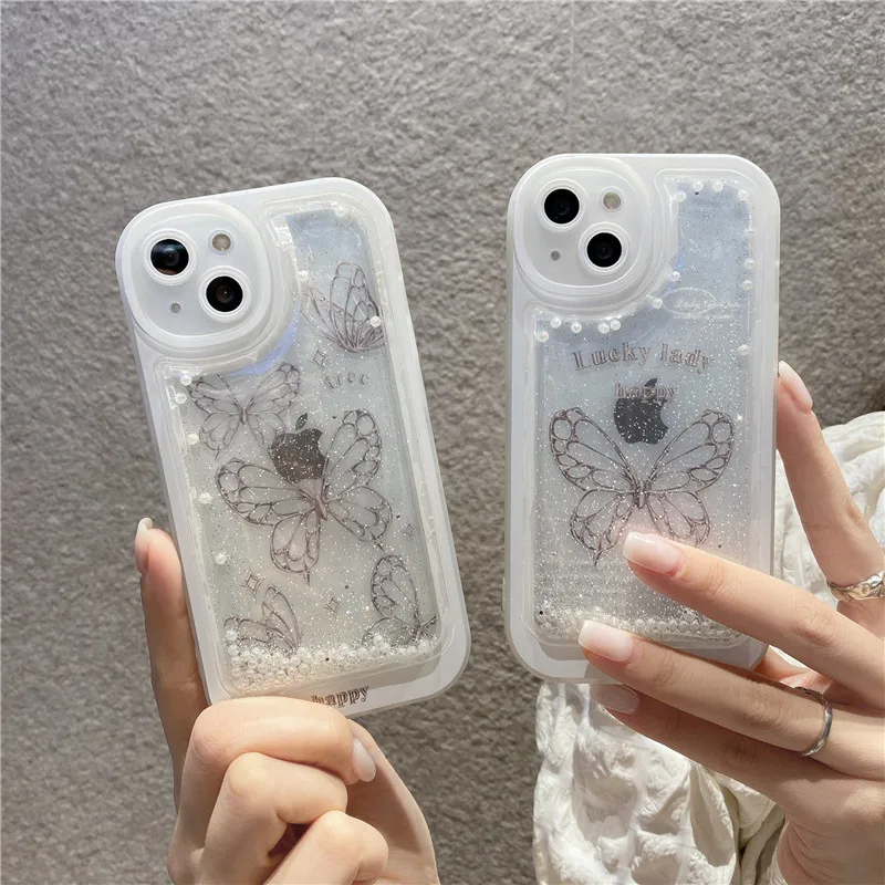 

Transparent Quicksand Butterfly Phone Case Cover for IPhone 7 8 Plus 11 12 13 Pro X XR XS Max Shockproof Case for IPhone 13 Case