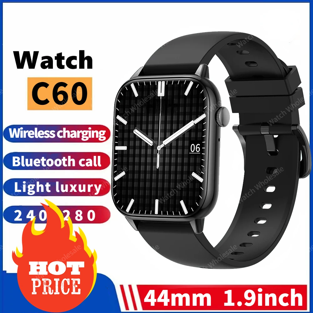 

2023 C60 Smartwatch 1.9 inch Full Screen Bluetooth Calling Heart Rate Sleep Monitor 19 Sport Models Smart Watch For Men Women