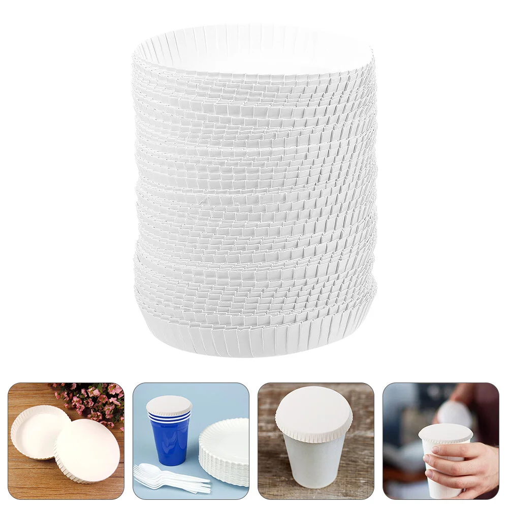 

100Pcs Paper Cup Recycled Drinking Lid Tea Cup With Lids Parties/ Wedding/ Home Kitchen, White, 7.5cm