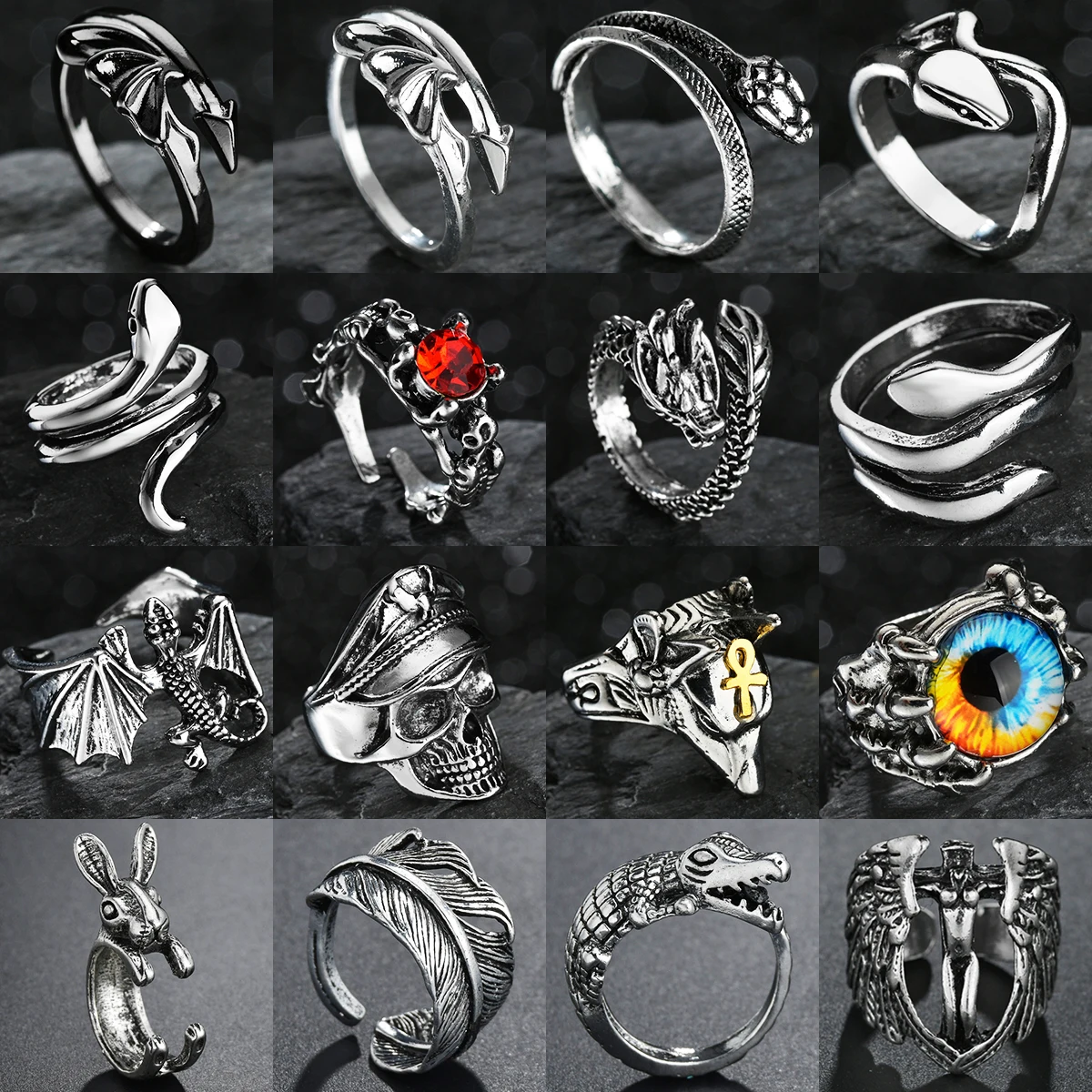 

Men's Vintage Gothic Snake/Dragon/Arrow/Wings Opening Ring Retro Punk Metal Knuckle Joint Rings For Women Party Jewelry Anillos