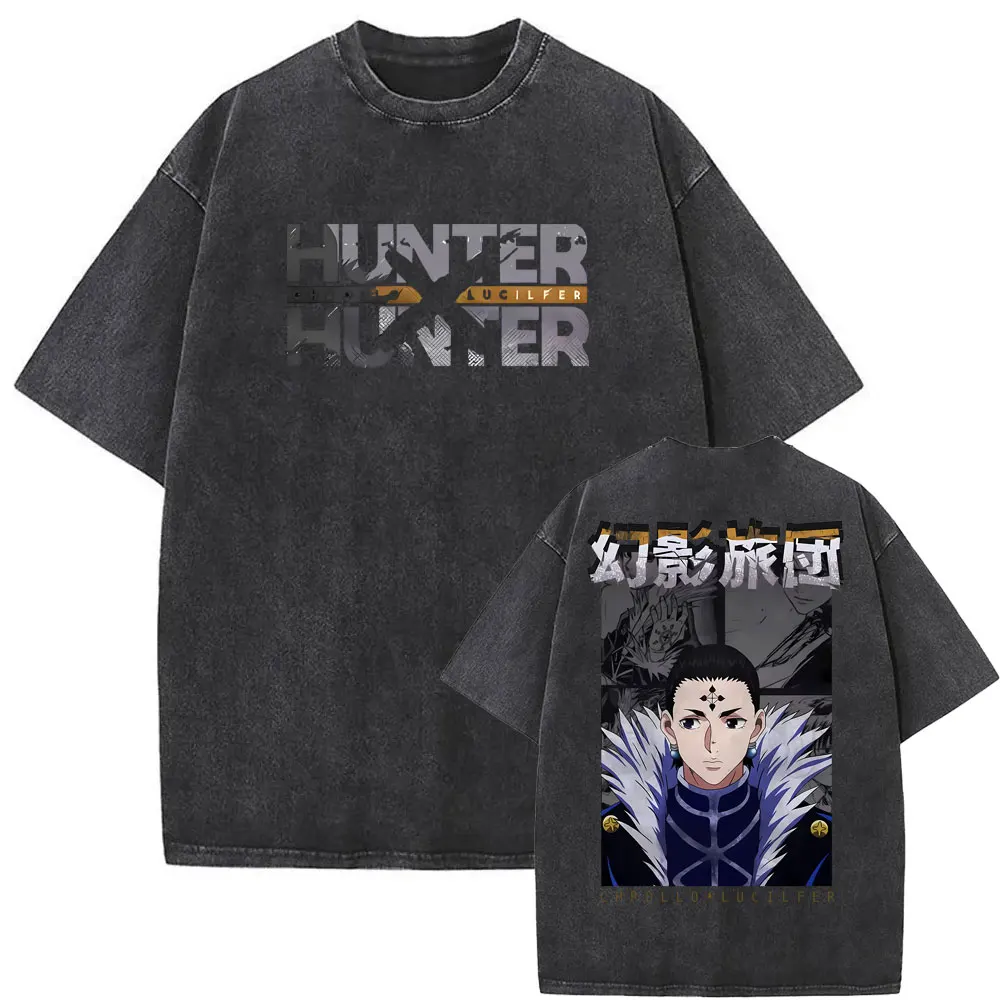 

Anime Hunter X Hunter Phantom Troupe Washed Vintage T-shirts Chrollo Lucilfer Graphic Tshirt Men 90s Tees Male Oversized T Shirt