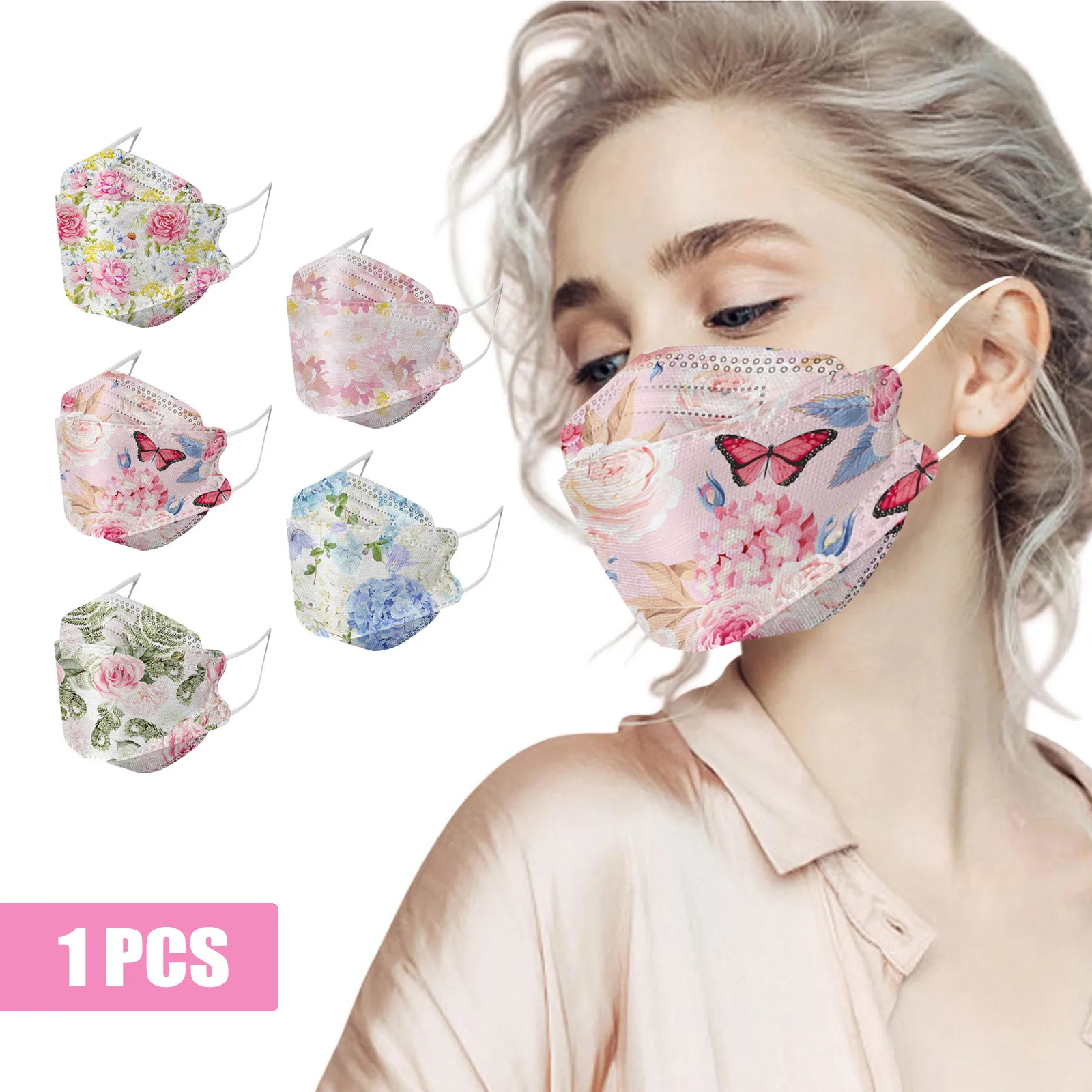 

1pcs Mascarillas Desechables 3d Fish Style Face Mask Flowers Print Dust-safety Masks Masque Jetables Halloween Cosplay Mascara