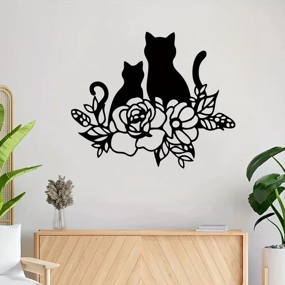 Металлический Настенный Художественный Дизайн С Изображением Кота И Цветов