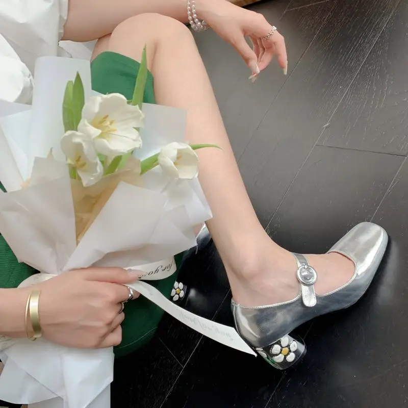 Natural Genuine Leather Women Heels Shoes Fashion Flower Designs Birthday Party Wedding Shoes Fashion High Heel Shoes