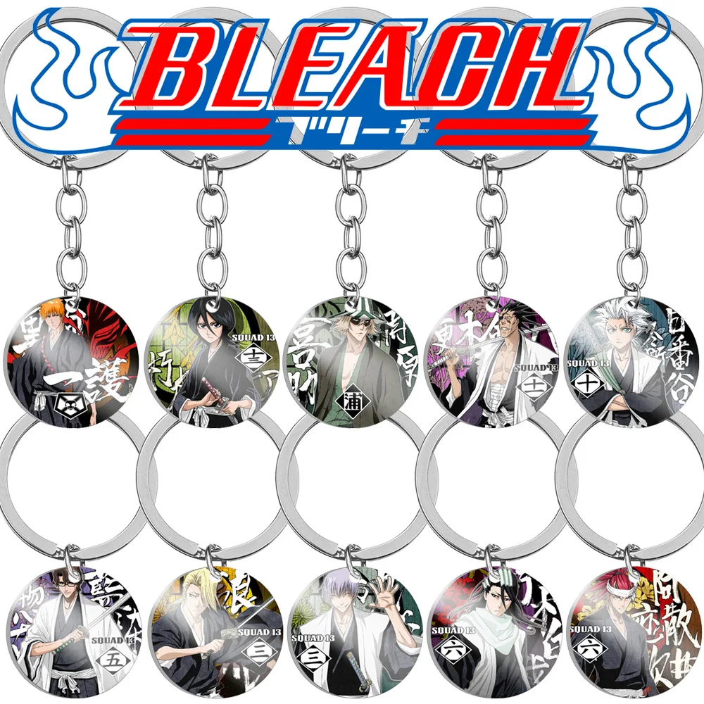 

Bleach Anime Stainless Steel Keychian Kurosaki Ichigo Ishida Uryuu Kuchiki Rukia Cartoon Figures Key Chain Bag Charm Accessories