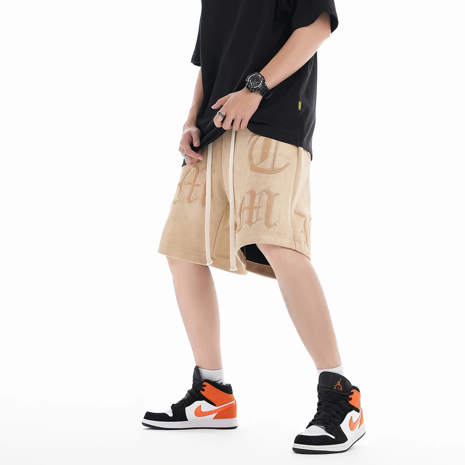 

Harajuku Suede Sweat Shorts Oversize Street Vintage Gothic Letters Embroidery Baggy Hip Hop Sports Shorts Summer Short Joggers