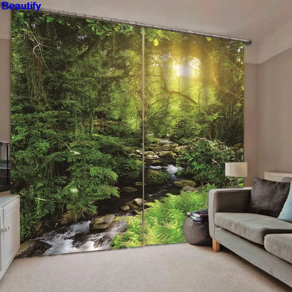 

Beautify Custom Fashion Blackout Curtain forest scenery Photo Print 3D Curtain Modern Nature Scenery Drapes Cortinas