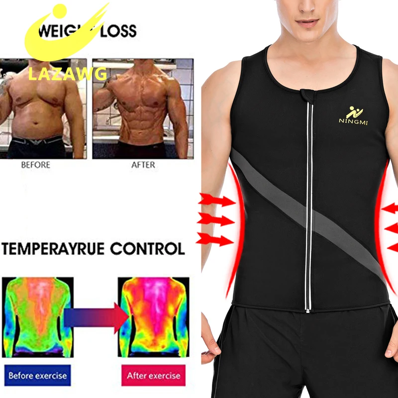LAZAWG Men Body Shaper Waist Trainer Vest Slimming Shirt Sauna Sweat Tank Tops Neoprene Undershirt Fat Burner Workout Shapewear