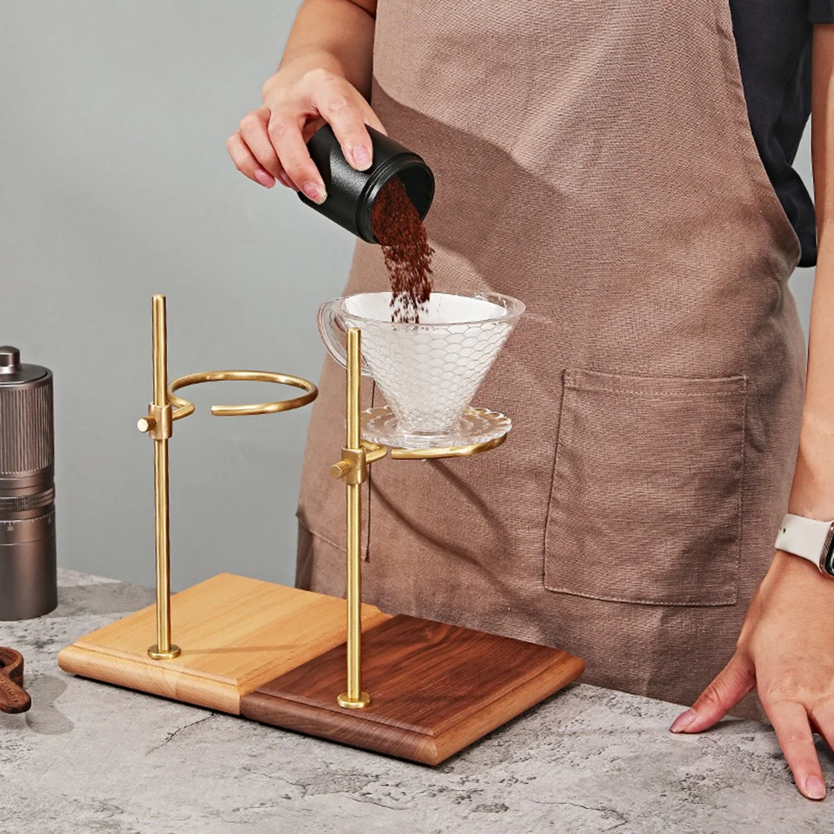 

Pour over Coffee Maker Stand with Wood Base Adjustable Height Rack Dripper Filter Holder for Manual Brewing Beech Wood